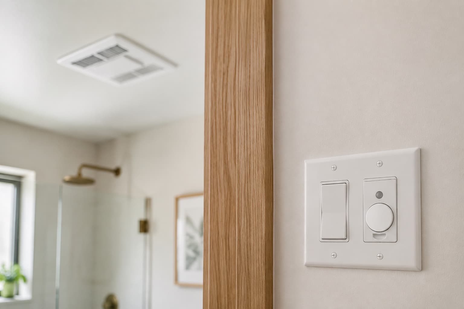 Automatic wall timer for a bathroom exhaust fan in a finished bathroom